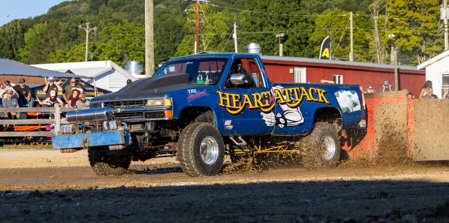 Truck and Tractor Pull – Highland County Fair – Monterey, Virginia Blue truck Heart Attack at off-road event