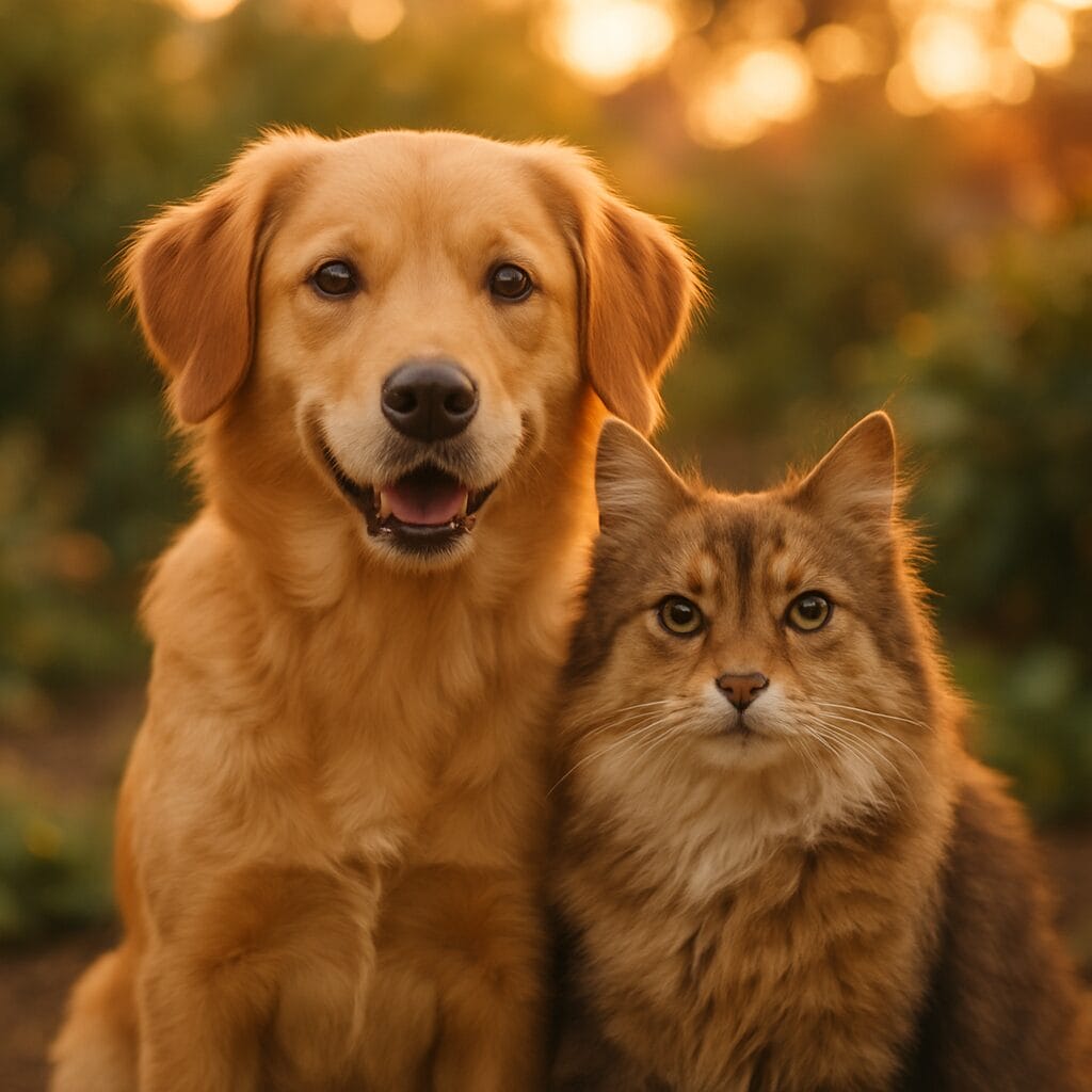 Cat and dog posing together